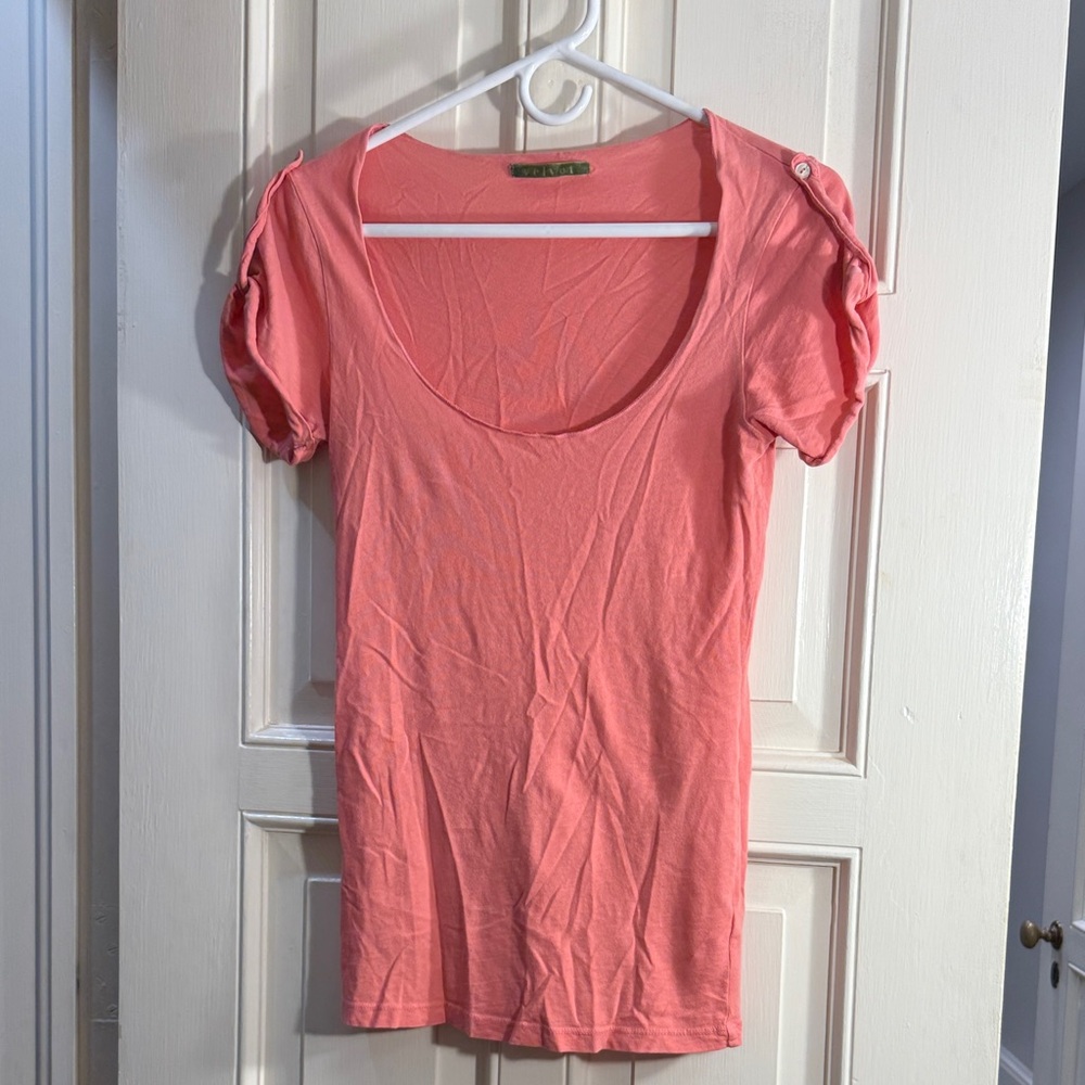 Velvet Coral Short Sleeve Scoop Neck Top